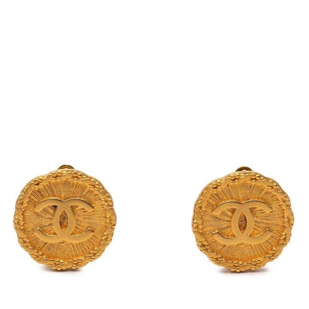 Chanel CC Logo Vintage Round Plated Earrings Gold